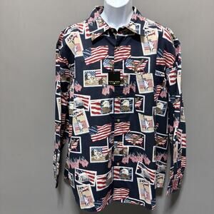 Cotton Traders Men 2XL American Flags Mount Rushmore Eagles USA Button Shirt NEW